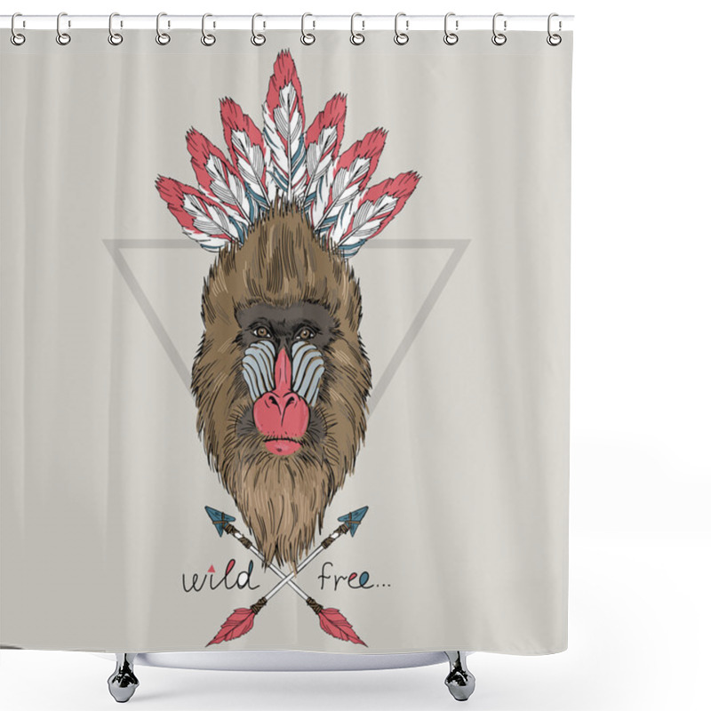 Personality  Monkey Mandrillus Sphinx In War Bonnet Shower Curtains