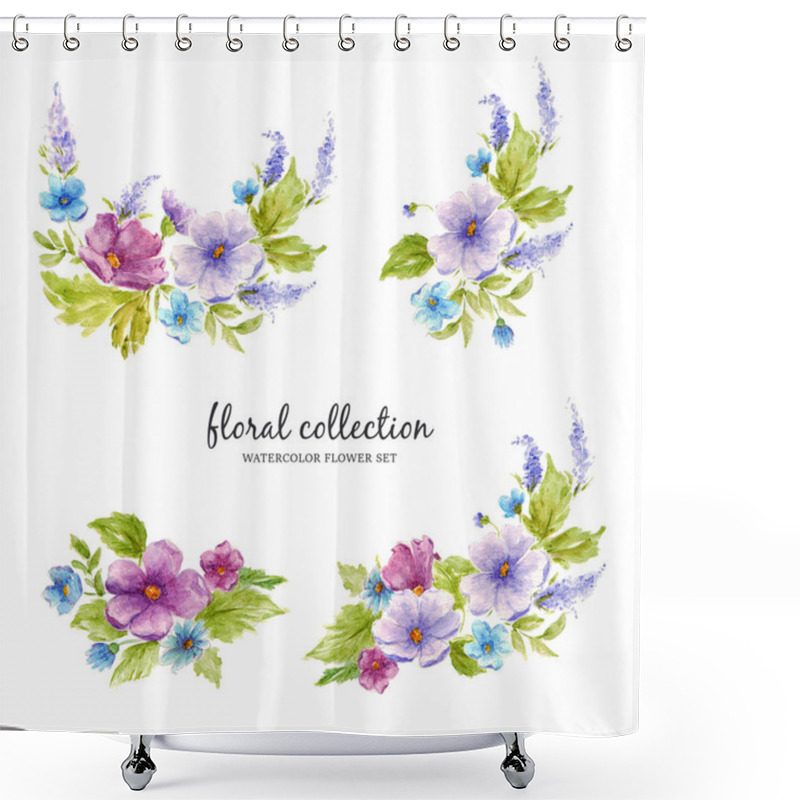 Personality  Watercolor Floral Collection With Flower Arrangements Of Flowers, Leaves, Branches And Flower Buds. Shower Curtains