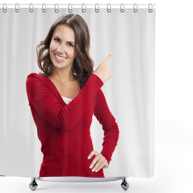 Personality  Beautiful Young Woman Showing, On Grey Shower Curtains