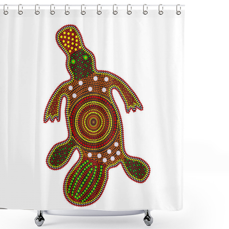 Personality  Platypus Isolated On White Background. Australia Aboriginal Duck Bill Dot Painting. Aboriginal Tribal Styled Platypus. Decorative Ethnic Style. Element For Flyer, Poster, Banner, Placard, Brochure. Stock Vector Illustration Shower Curtains