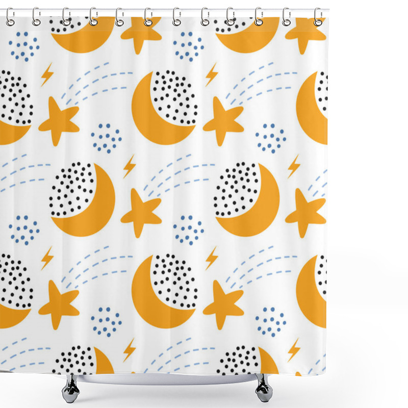 Personality  Moon And Stars Hand Drawn Seamless Vector Fill. Cute Childish Drawing. Baby Wrapping Paper, Textile, Vector Illustration  Shower Curtains