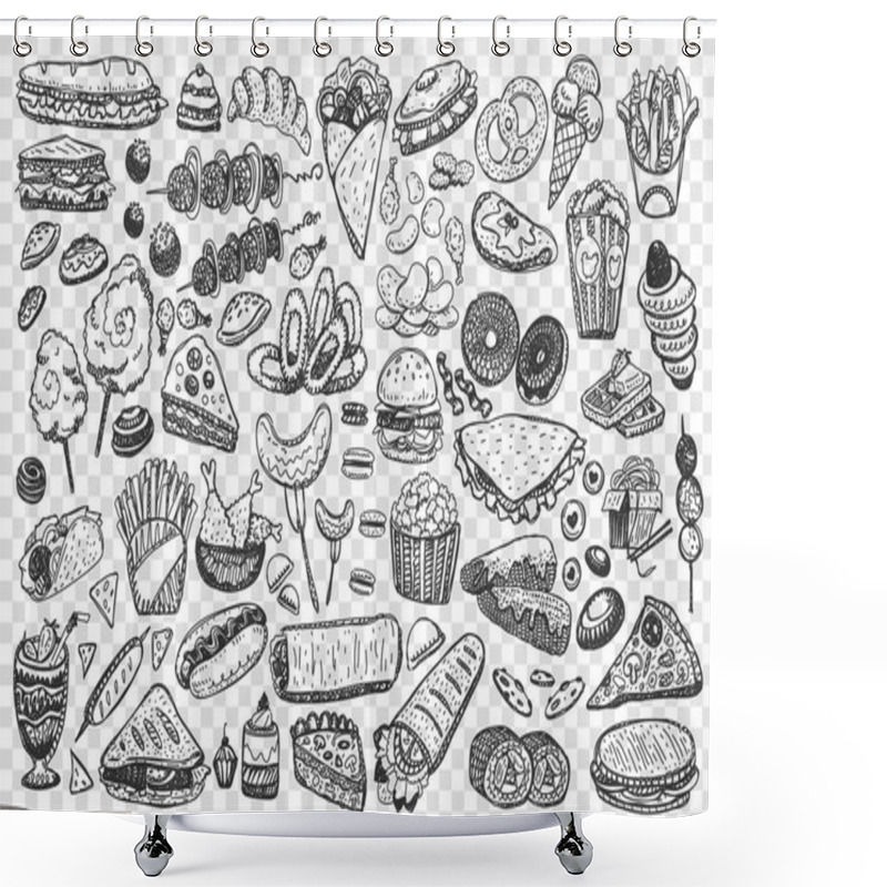 Personality  Fast Food Doodle Set Collection Shower Curtains