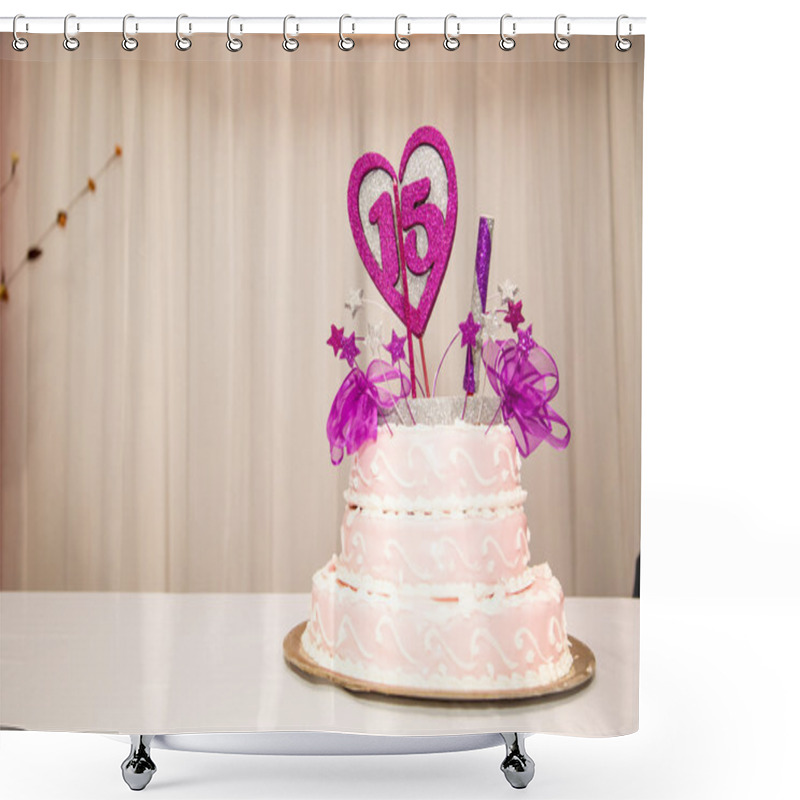 Personality  15 Years Birthday Party Cake Shower Curtains