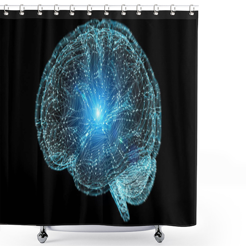 Personality  Digital 3D Projection Of A Human Brain On Black Background 3D Rendering Shower Curtains