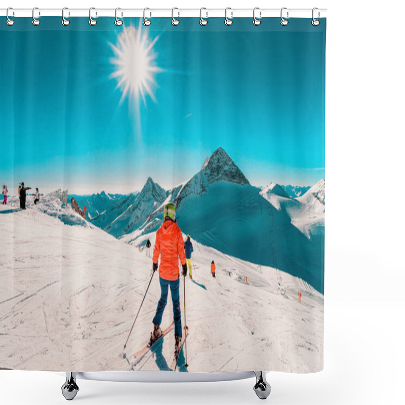 Personality  Woman Skier Skiing At Hintertux Glacier In Tyrol In Austria Shower Curtains