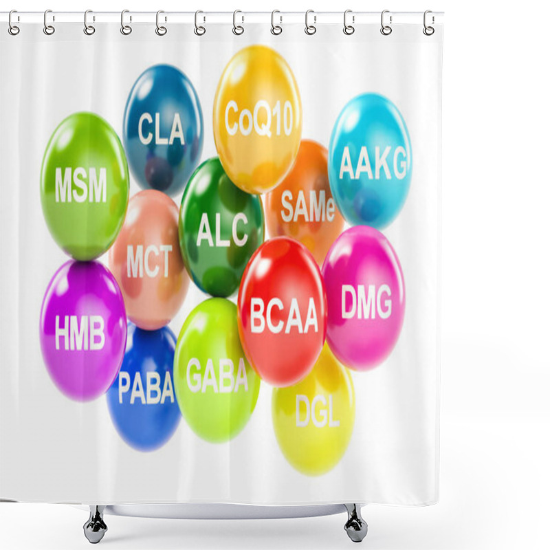 Personality  Set Of Amino Acids. AAKG, ALC, BCAA, CLA, CoQ10, GABA, DGL, HMB, Shower Curtains