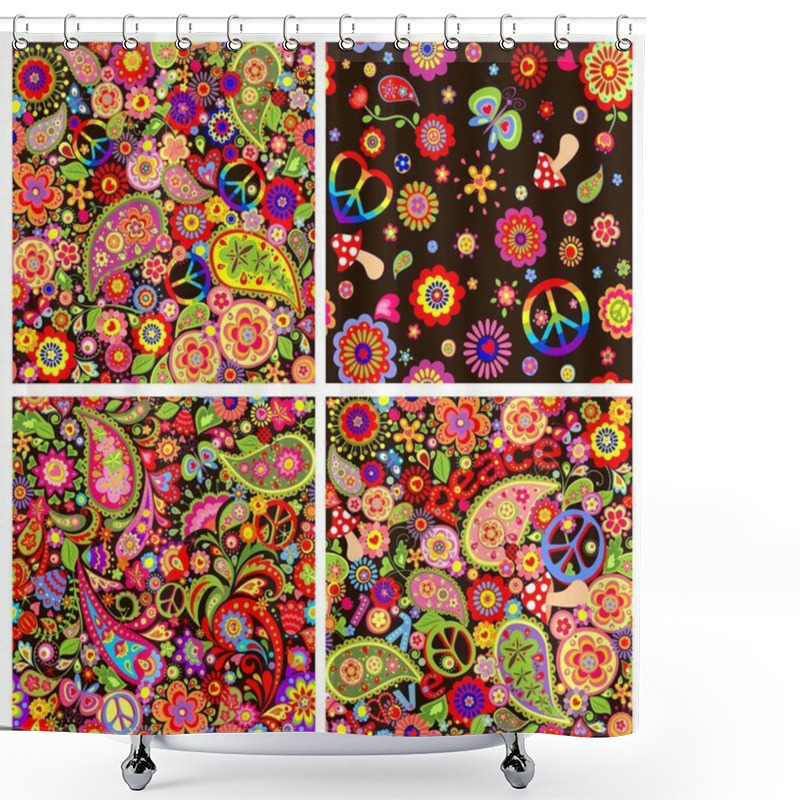 Personality  Collection Hippie Wallpapers With Peace Symbol, Flower-power And Mushrooms Shower Curtains