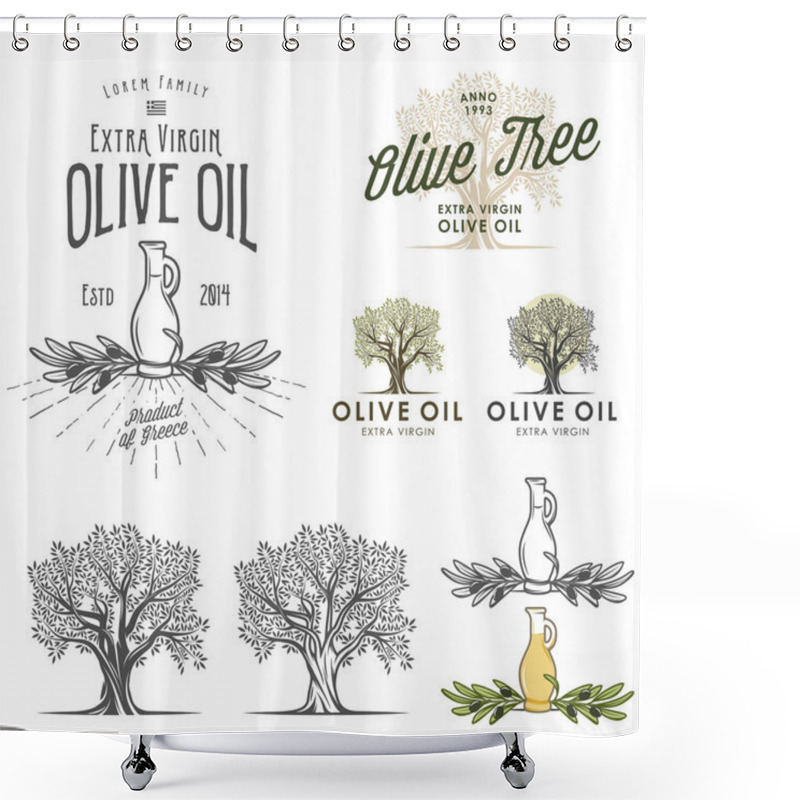 Personality  Olive Oil Labels And Design Elements Shower Curtains