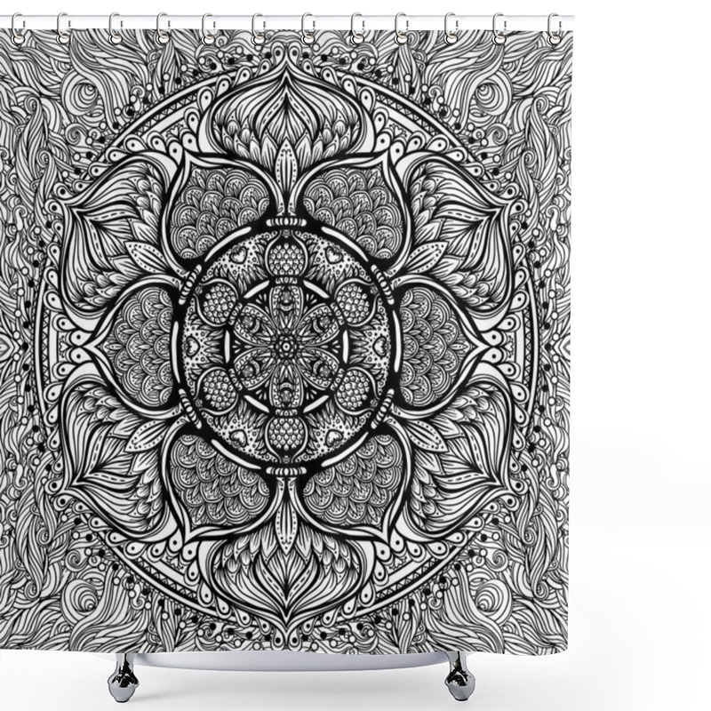 Personality  Vector Ornamental Mandala Inspired Ethnic Art, Patterned Indian  Shower Curtains