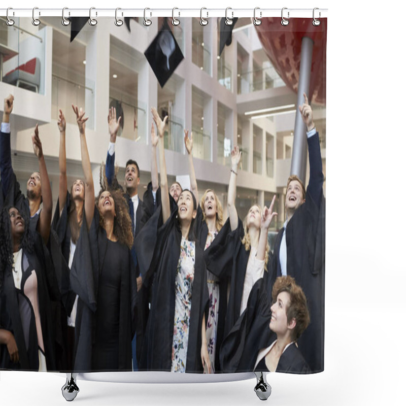 Personality  University Students Throwing Their Caps In The Air  Shower Curtains