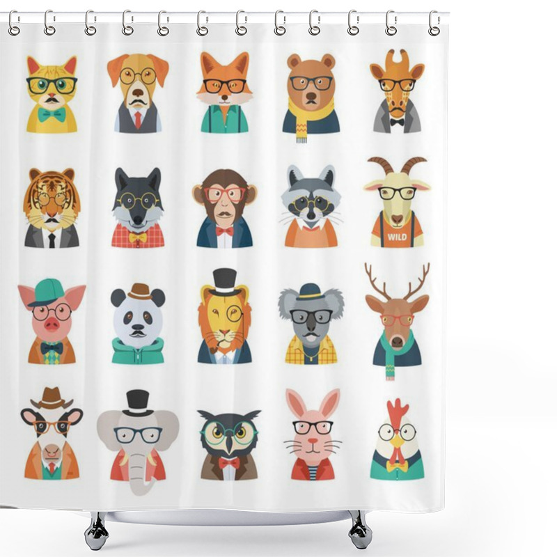 Personality  Hipster Animal Avatar Set Shower Curtains