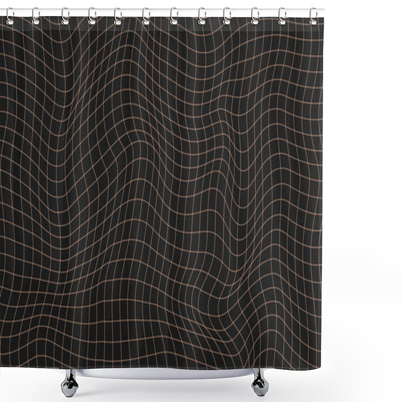 Personality  Retrofuturistic Peach Fuzz Wavy Grid Wireframes On Black Background In 4k Resolution. Vector Illustration For Desktop Wallpaper, Banner, Poster, Website, Backdrop Shower Curtains