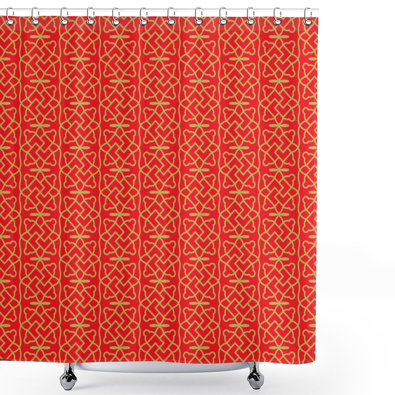 Personality  Golden Seamless Chinese Window Tracery Spiral Square Geometry Pattern Background. Shower Curtains