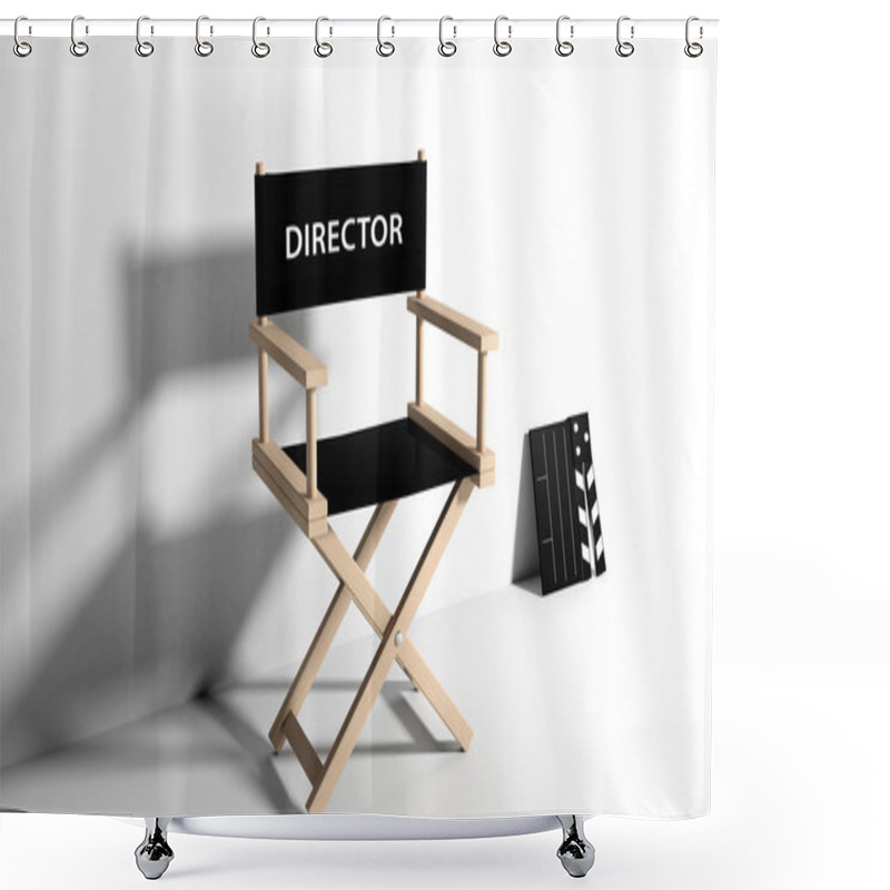 Personality  Directors Chair With Clapboard Isolated On White Shower Curtains