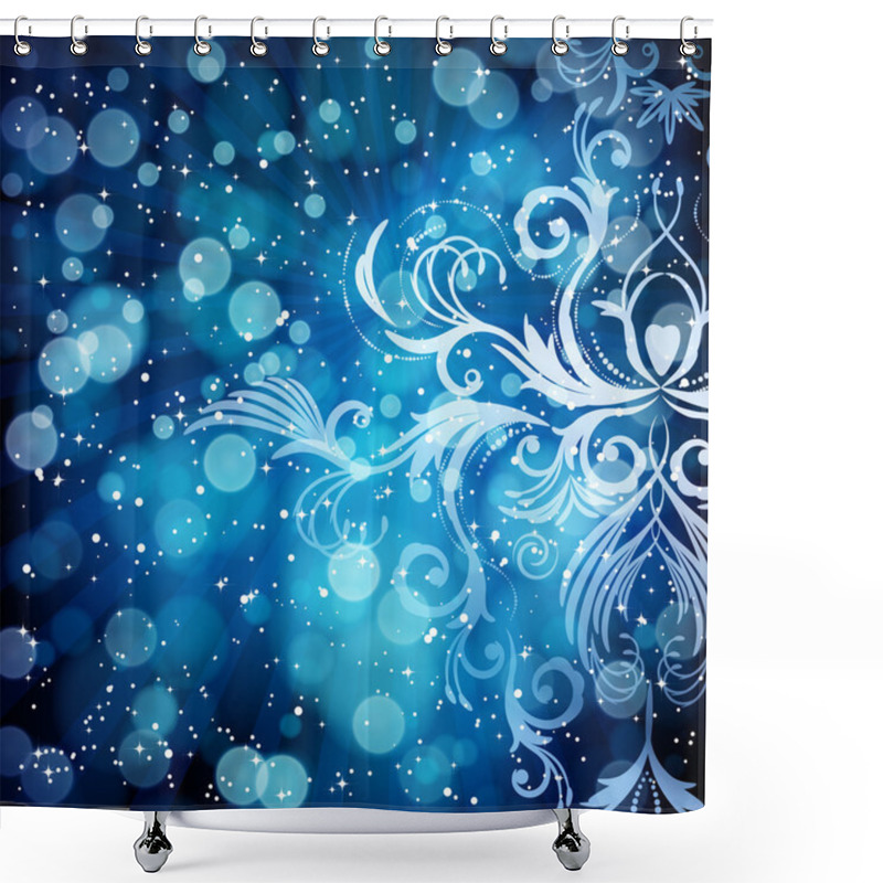 Personality  Abstract Floral Pattern On A Blue Background. Shower Curtains