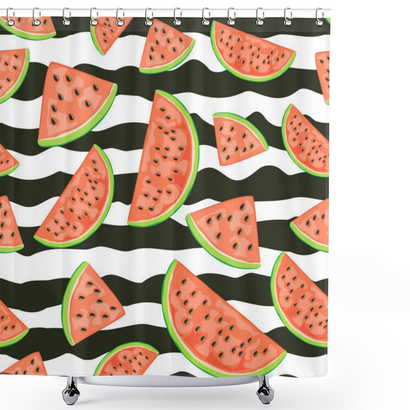 Personality  Seamless Background With Watermelon And Black Lines Shower Curtains