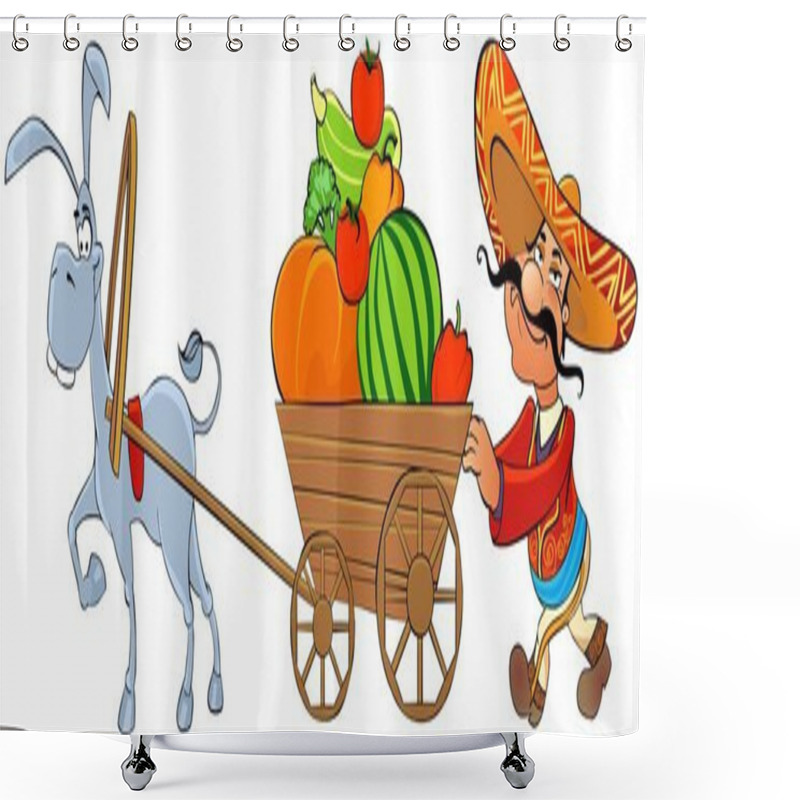 Personality  Mexican With A Cart Of Vegetables. Shower Curtains