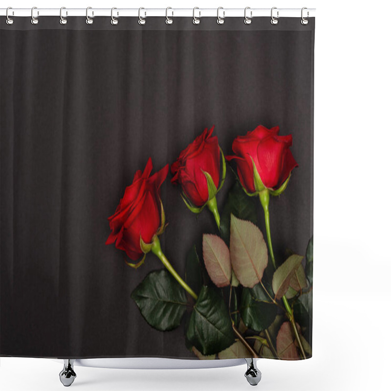 Personality  Top View Of Red Roses Isolated On Black Shower Curtains