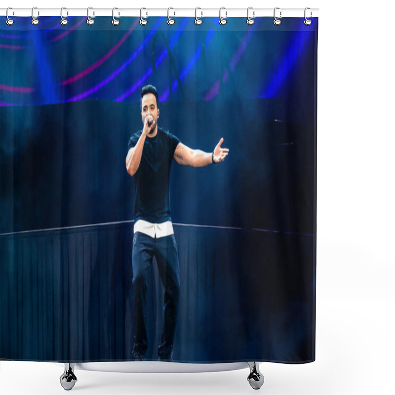 Personality  Orlando, Florida. March 13, 2020. Luis Fonsi Singing In Mardi Gras Concert At Universal Studios 23 Shower Curtains