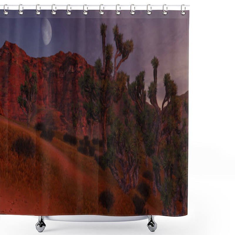 Personality  Thickets Of Joshua Trees And Rocks Under Half Moon Shower Curtains