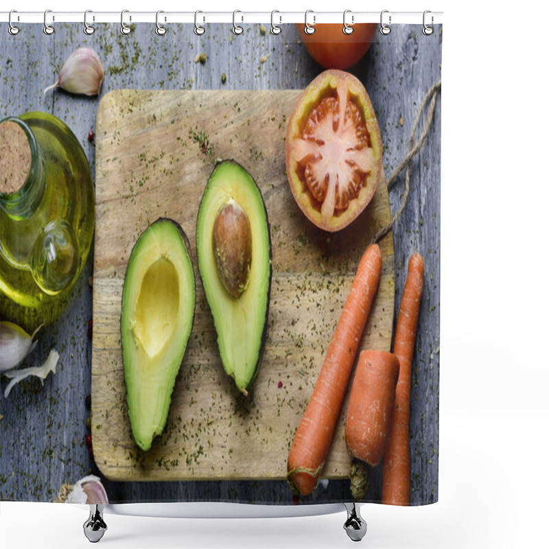 Personality  Avocado, Tomato, Carrot, Garlic And Olive Oil Shower Curtains