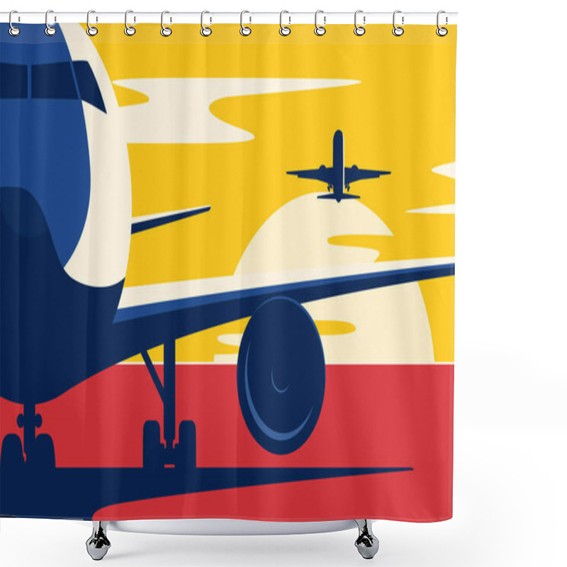 Personality  Air Traffic. Flat Style Vector Illustration Of The Airliners At  Shower Curtains