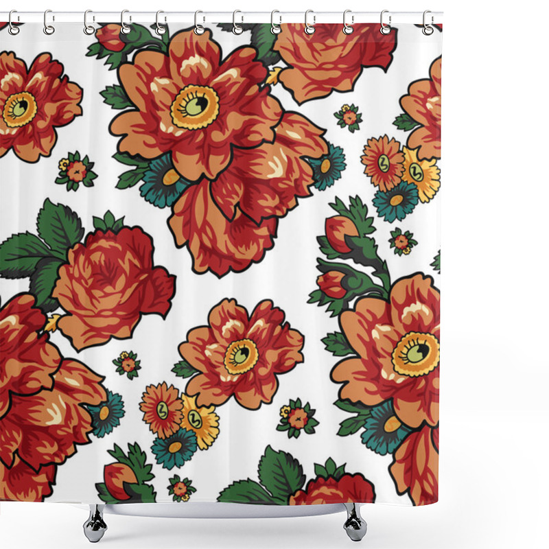 Personality  Beautiful Ocher Red Roses Seamless Pattern On Beige Background. Vector Illustration Shower Curtains