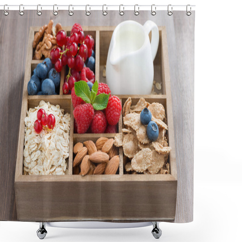 Personality  Wooden Box With Breakfast Items - Oatmeal, Granola, Nuts, Berry Shower Curtains