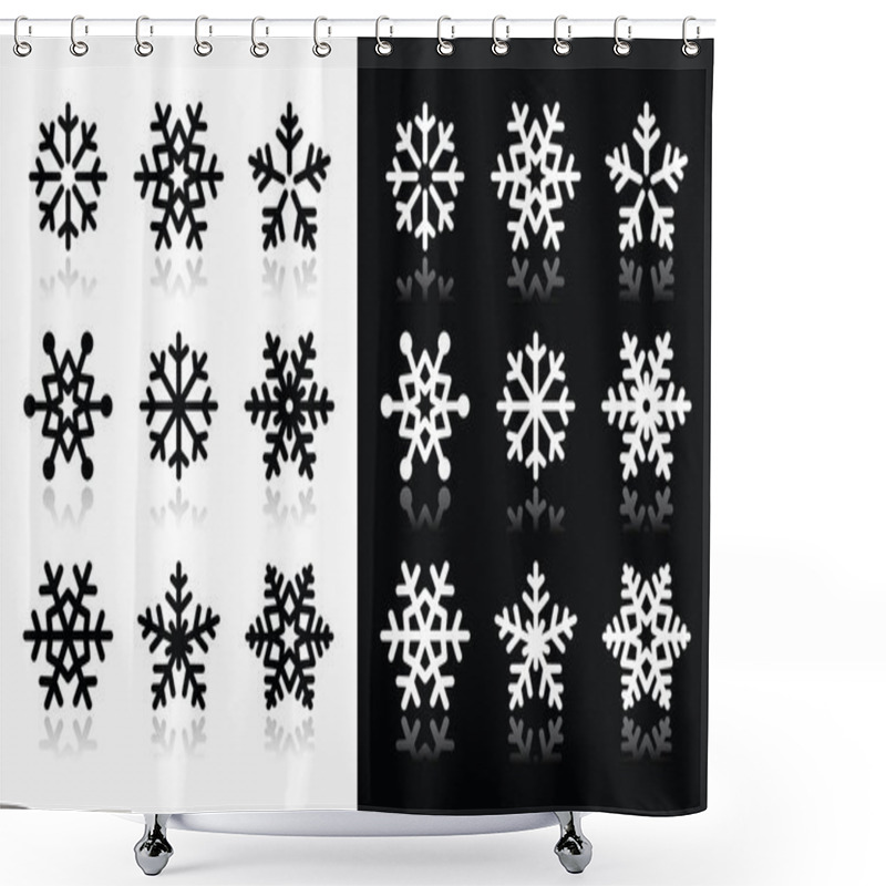 Personality  Snowflakes Icons With Shadow On Black And White Background Shower Curtains