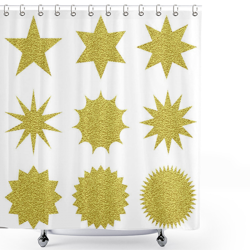 Personality  Collection Of Trendy Gold Stars Shapes. Set Sunburst Design Elements . Bursting Rays Clip Art. Gold Sparkles. Best For Sale Sticker, Price Label, Quality Sign. Christmas Star. Shower Curtains