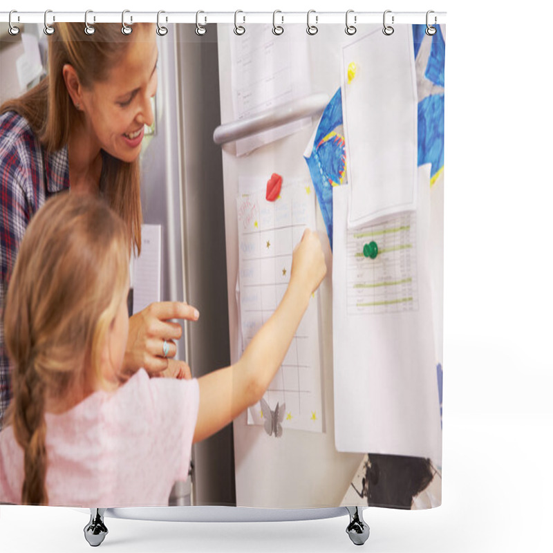 Personality  Daughter Putting Star On Reward Chart Shower Curtains