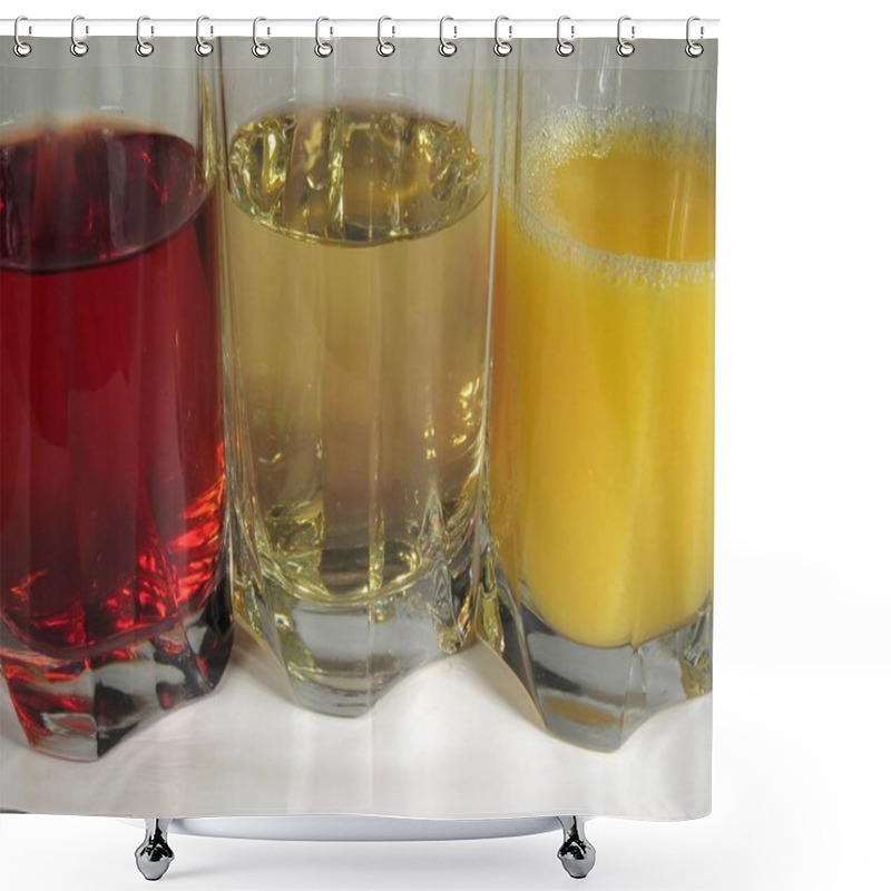 Personality  Apple, Orange And Grape Juice In Transparent Glasses Shower Curtains