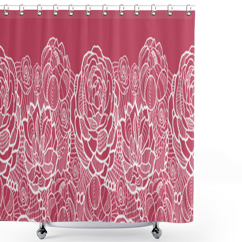 Personality  Red Lace Flowers Horizontal Seamless Pattern Background Border Shower Curtains