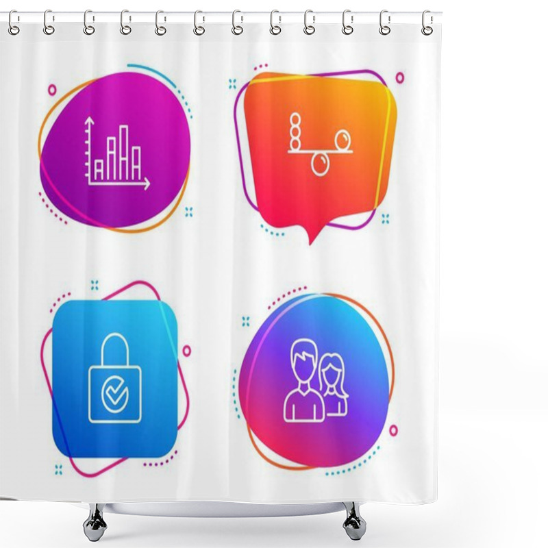 Personality  Diagram Graph, Balance And Password Encryption Icons Simple Set. Couple Sign. Presentation Chart, Concentration, Protection Locker. Male And Female. Speech Bubble Diagram Graph Icon. Vector Shower Curtains