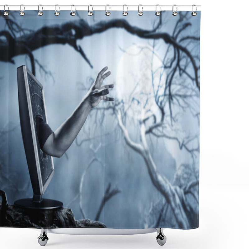 Personality  Male Hand From Computer Screen Shower Curtains