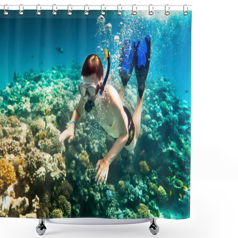 Personality  Snorkeler. Red Sea Shower Curtains