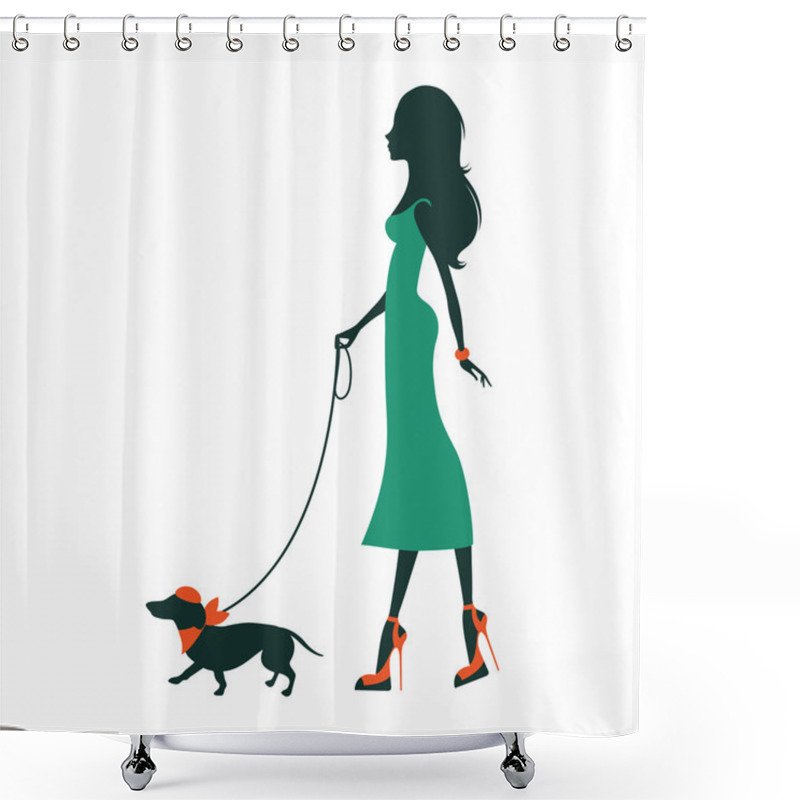 Personality  Illustration Of A Beautiful Woman Silhouette With Dachshund Shower Curtains