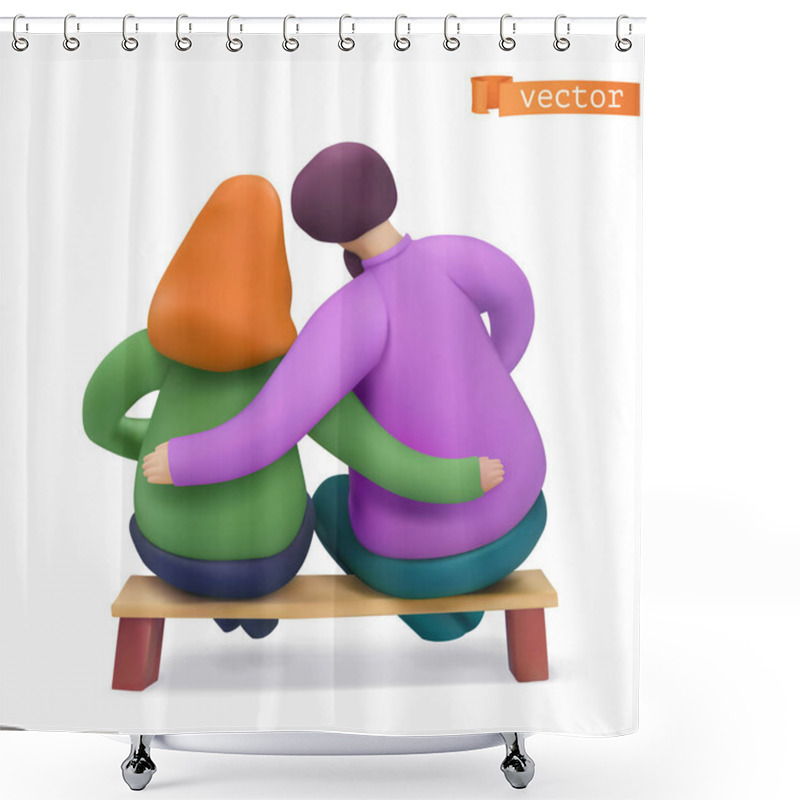 Personality  Love Story, Romance, People Fell In Love, Couple On A Bench. 3d Minimalism Vector Icon Shower Curtains