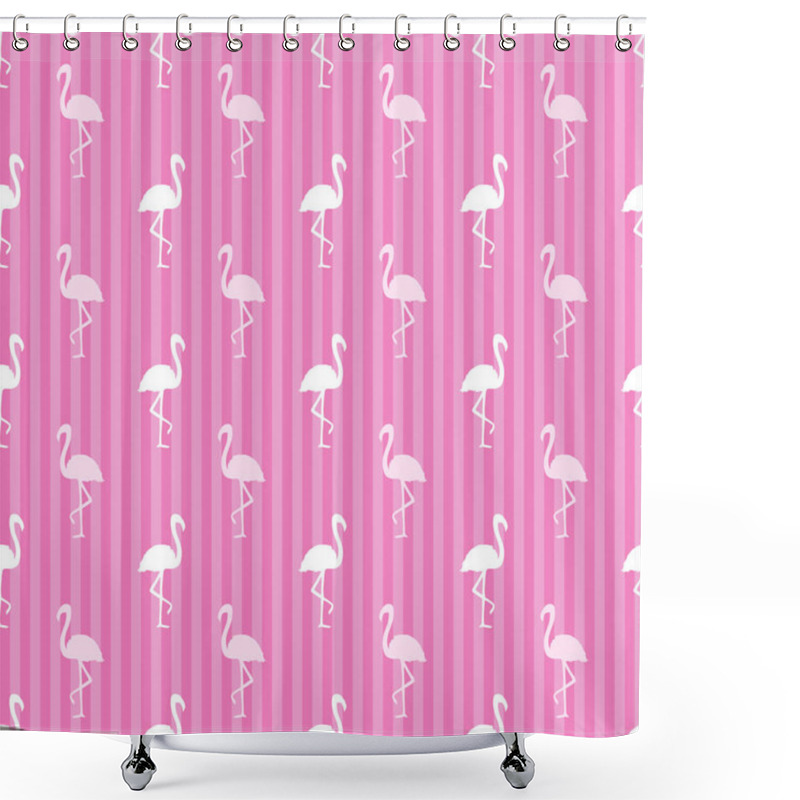 Personality  Seamless Striped Wallpaper With Flamingos. Silhouettes Of Abstract Birds. Print For Design. Abstract Line Texture Shower Curtains