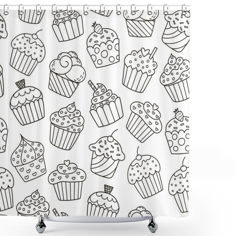 Personality  Monochrome Cupcakes Seamless Pattern Shower Curtains