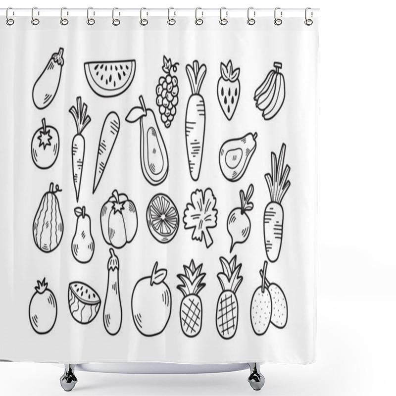 Personality  Hand Drawn Vegetable And Fruit Set In Flat Style Isolated On Background Shower Curtains