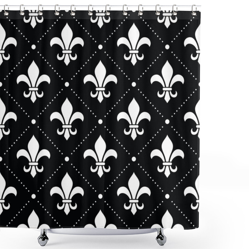 Personality  French Damask Background - Fleur De Lis White Pattern On Black Shower Curtains