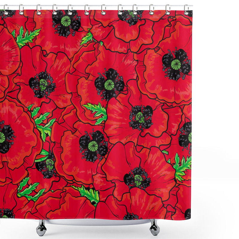 Personality  Vector Hand Drawn Poppy Seamless Pattern Shower Curtains