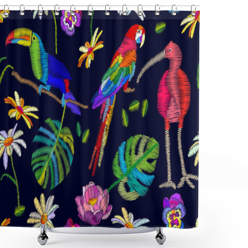 Personality  Ibis, Toucan And Parrot N The Blooming Garden. Shower Curtains