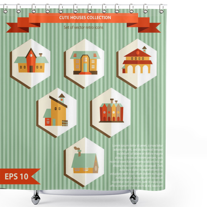 Personality  Collection Of Houses Icons, Vector Decorative Elements Shower Curtains