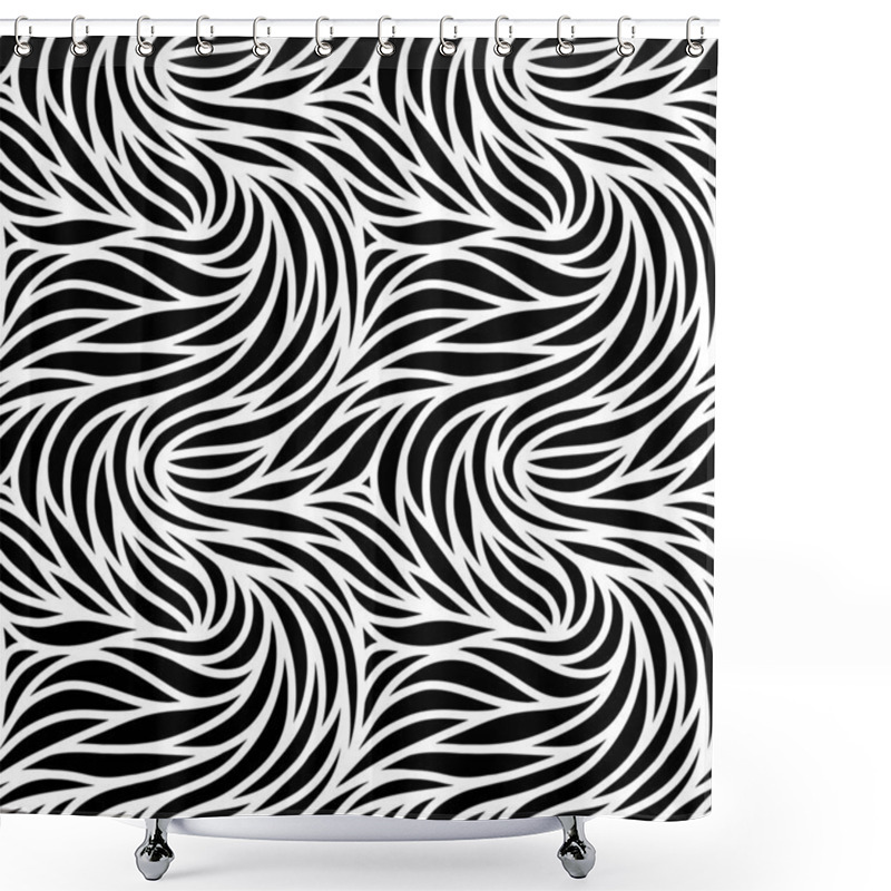 Personality  Elegant Seamless Floral Pattern. Wavy Vector Abstract Background. Stylish Modern Monochrome Striped Texture. EPS 10 Shower Curtains