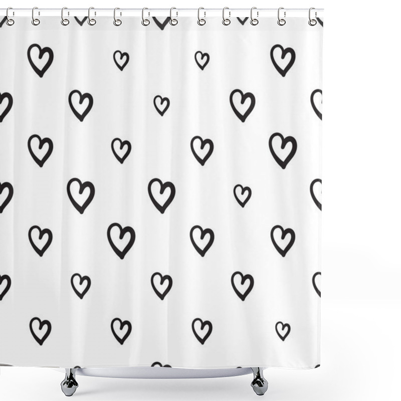 Personality  Hand Drawn Heart Seamless Pattern, Love Doodle Tile, Sketch Brush Hearts, Black White Valentine Background, Heart Seamless Vector Illustration Shower Curtains