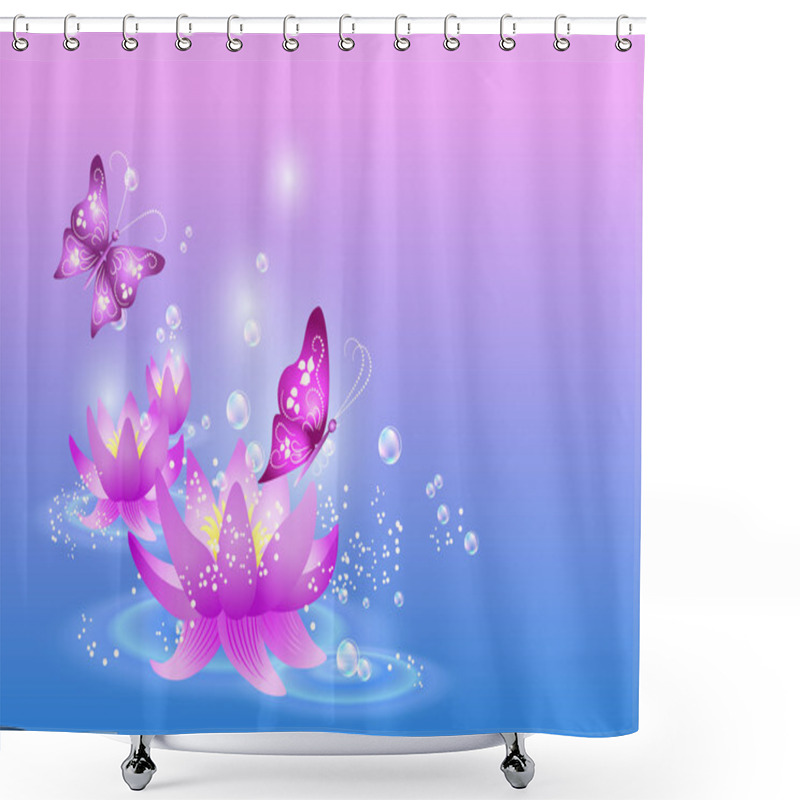 Personality  Lilies And Butterfly Shower Curtains