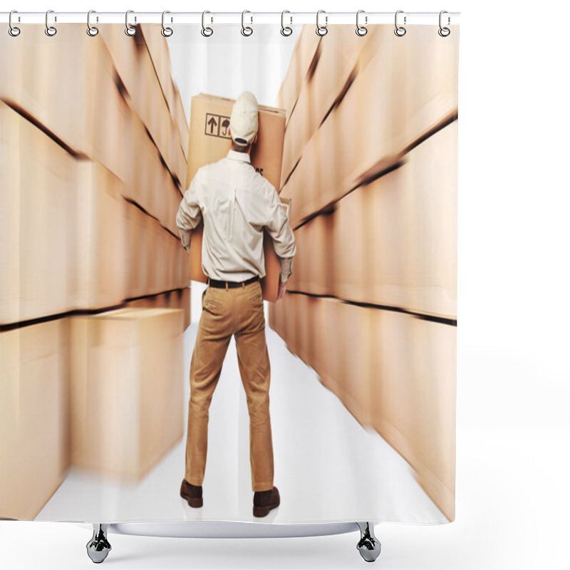 Personality  Delivery Man And Speed Boxes 3d Background Shower Curtains