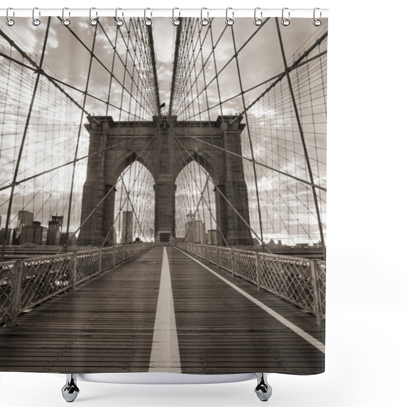 Personality  Brooklyn Bridge In New York City. Sepia Tone. Shower Curtains